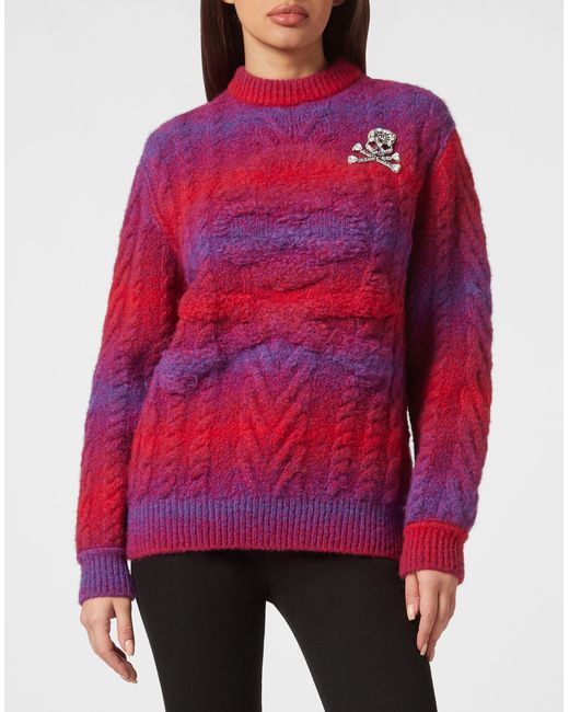 Philipp Plein Red Pullover Round Neck Skull&Bones