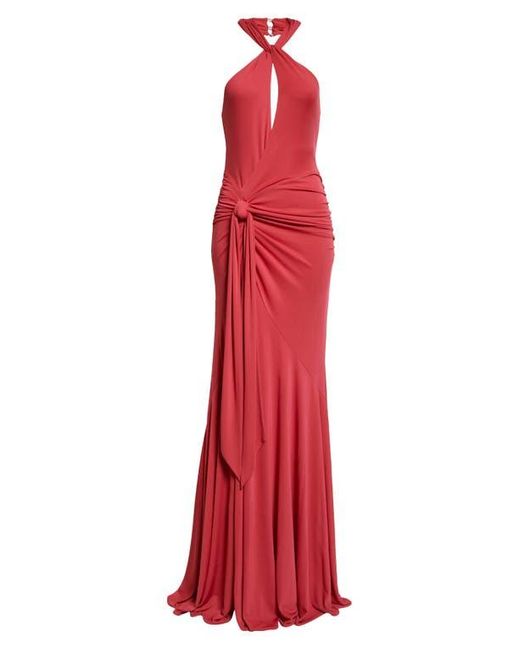 Cinq À Sept Red Gulliame Tie Front Halter Gown