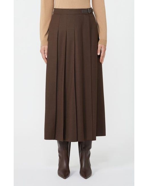 Weekend by Maxmara Brown Fastoso Pleated Stretch Virgin Wool Skirt