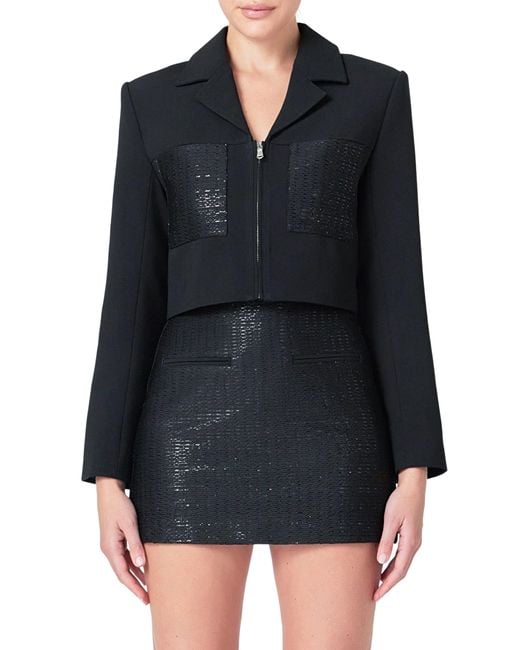 Endless Rose Black Sequin Pocket Crop Blazer