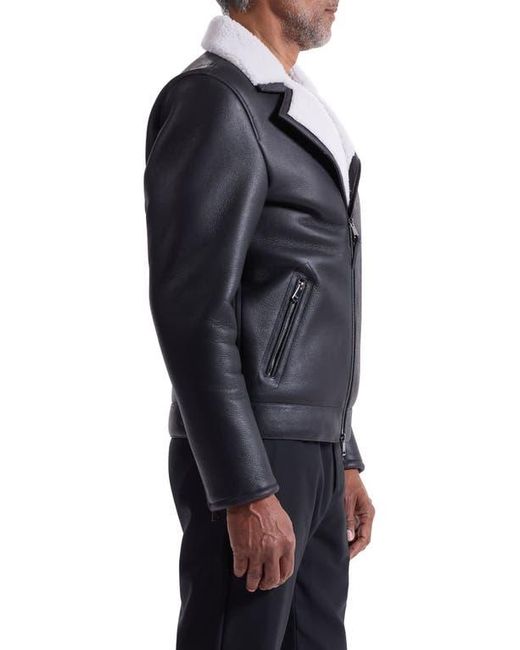 Bugatchi Black Genuine Shearling Biker Jacket for men