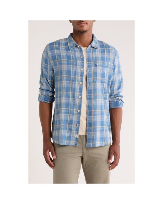 Marine Layer Blue Classic Plaid Stretch Cotton Button-Up Shirt for men