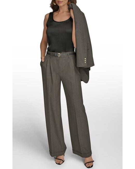 Donna Karan Black Belted Plaid Wide Leg Pants