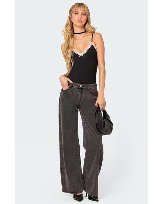 Edikted Black Gloria Lace Detail Rib Bodysuit