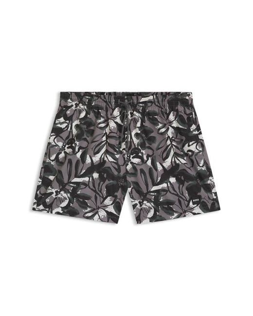 Boss Multicolor Pirhana Abstract Floral Swim Trunks for men