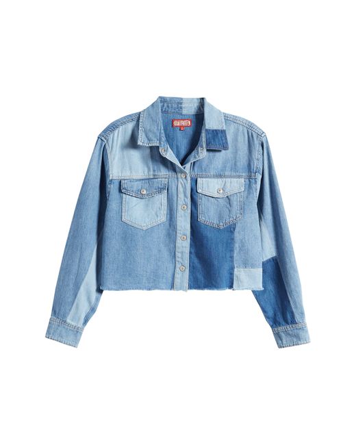 Lucky Brand Blue Patchwork Cotton Denim Button-up Crop Shirt