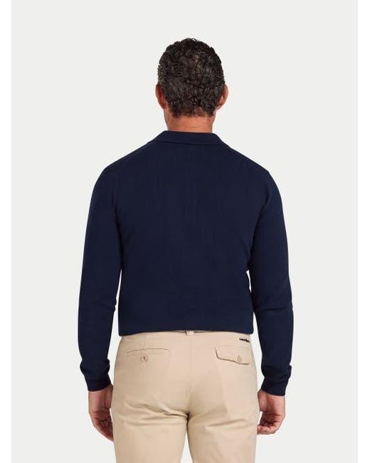 Raging Bull Blue Long Sleeve Knitted Polo Shirt for men
