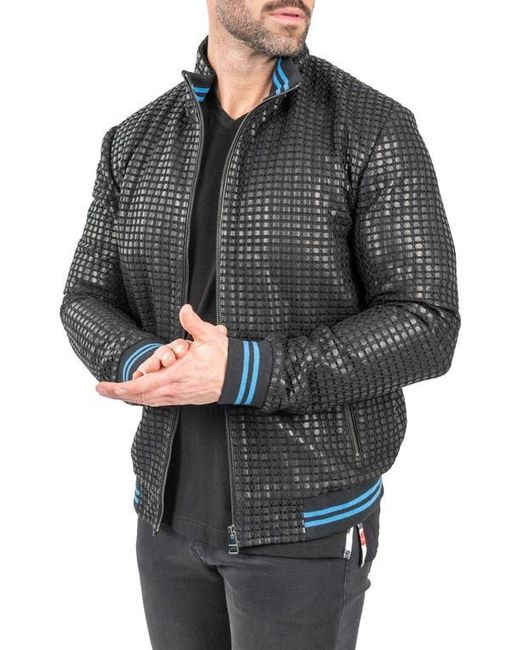 Maceoo Black Geometric Leather Jacket for men