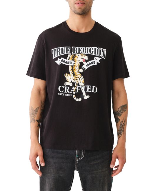True Religion Black Tiger Logo Cotton Graphic T-shirt for men