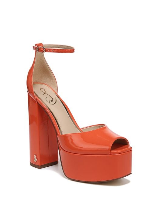 Sam Edelman Kori Ankle Strap Peep Toe Platform Sandal in Red | Lyst