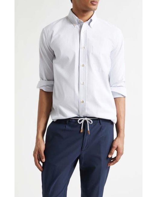 Eleventy White Stripe Button Down Shirt for men