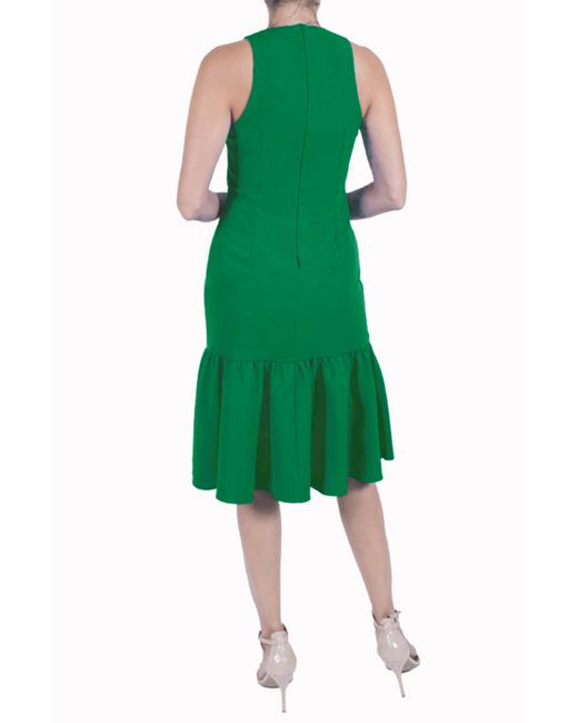 Julia Jordan Green Sleeveless Flounce Hem Crepe Dress