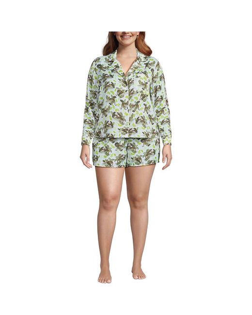 Lands' End Yellow Plus Size Matte Satin 2 Piece Pajama Set