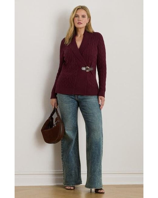 Ralph Lauren Red Cable Stitch Cotton Wrap Cardigan