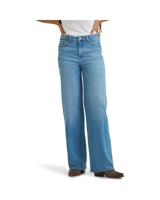 Wrangler Women's Blue High Waist Loose Straight Leg Jeans