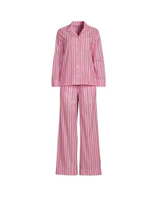 Lands' End Pink Cotton Poplin 2 Piece Pajama Set