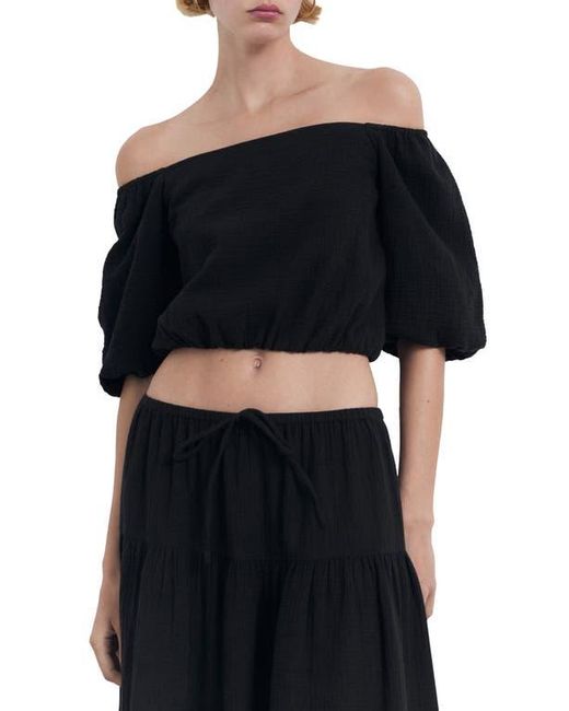 Mango Black Puffed Off The Shoulder Crop Top