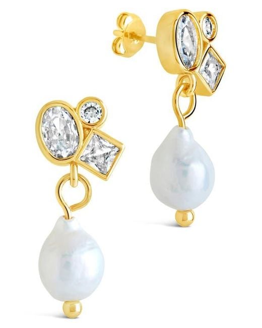 Sterling Forever White Penny Cubic Zirconia Cluster & Freshwater Pearl Drop Earrings