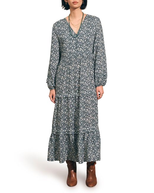 Faherty Isabella Floral Block Long Sleeve Midi Dress in Gray Lyst