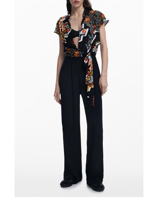 Desigual Blue Mix Print Jumpsuit With Tie Front