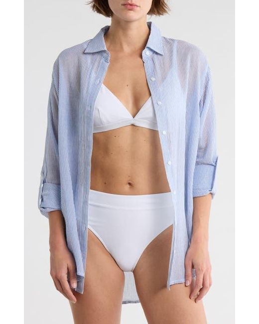 Elan Blue Stripe Cover-Up Shirt