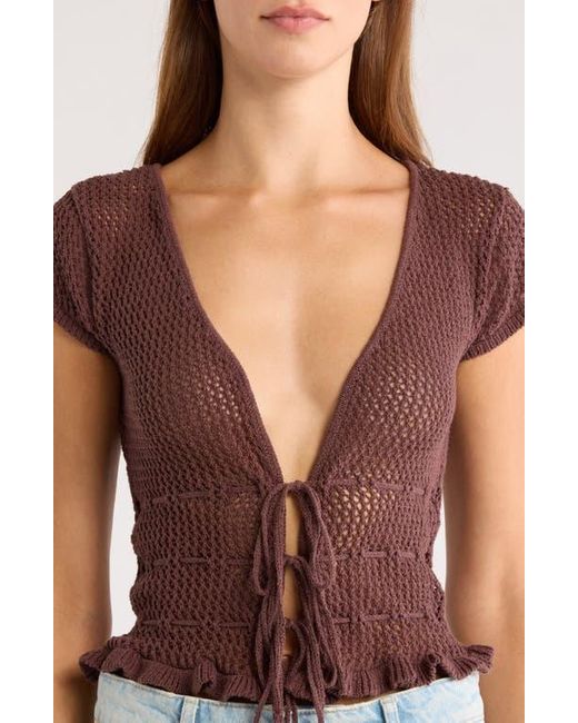 PacSun Blue Madeline Open Stitch Tie Front Cotton Top