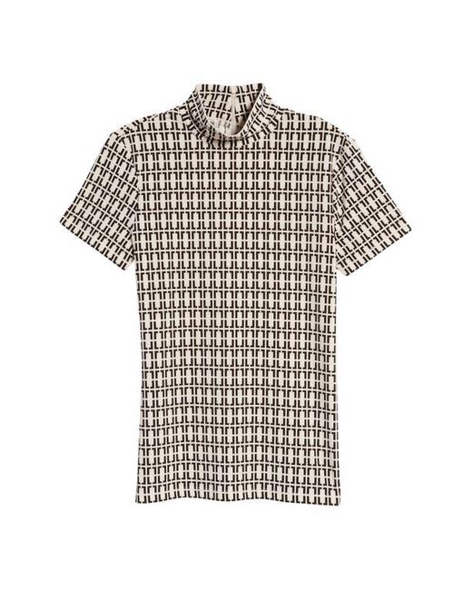 Anne Klein Multicolor Geo Print Short Sleeve Mock Neck Top