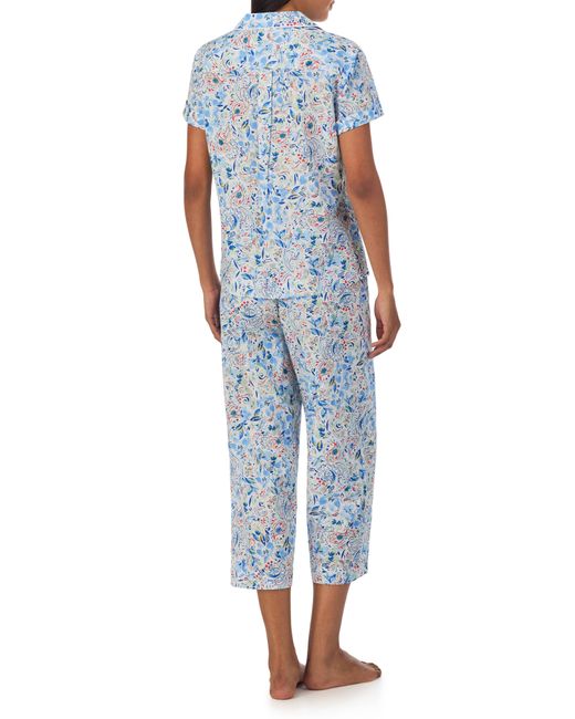 Lauren by Ralph Lauren Blue Knit Crop Cotton Blend Pajamas