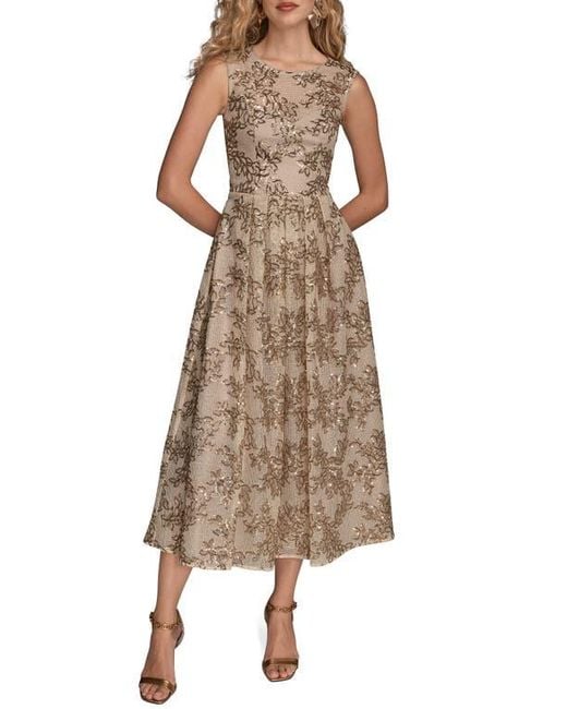 Donna Karan Natural Floral Sequin Sleeveless Gown