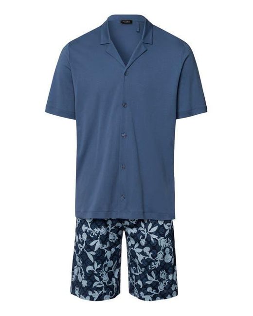 Hanro Blue Night And Day Button Front Cotton Pajama Set for men