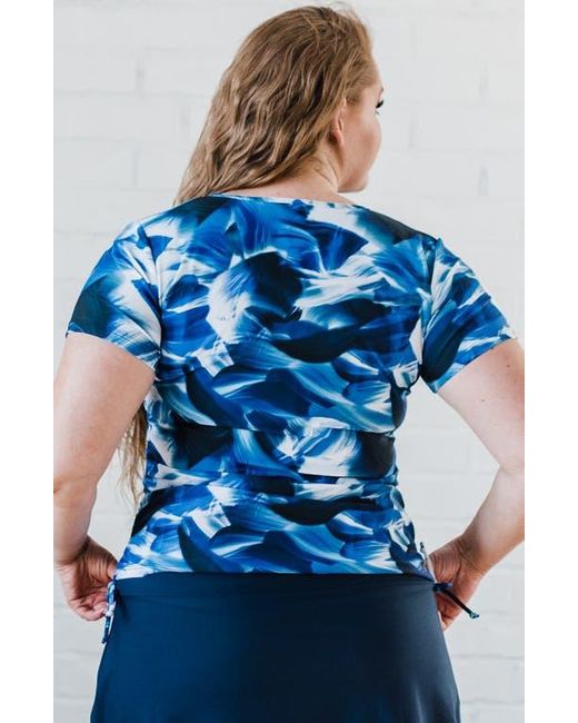 Calypsa Blue Plus Size Short Sleeve Adele Swim Top