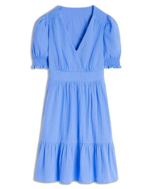 Boden Blue Anna Double Cloth Puff Sleeve Dress
