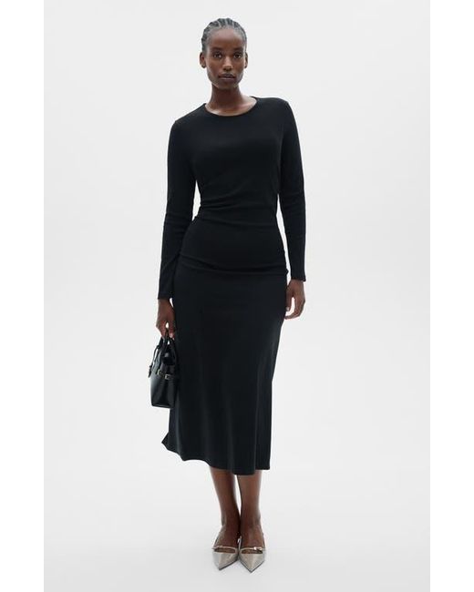 Mango Black Basila Long Sleeve Stretch Cotton Midi Dress