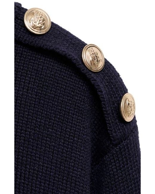 Mango Blue Button Shoulder Mock Neck Sweater