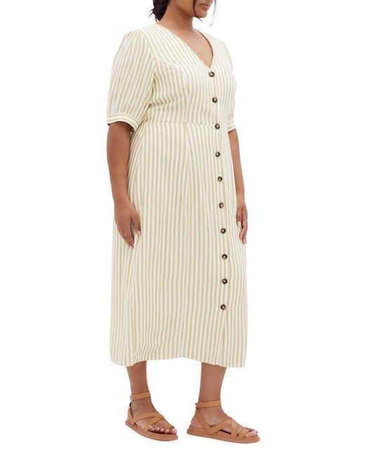 City Chic Natural Charli Stripe Button-Up Midi Dress