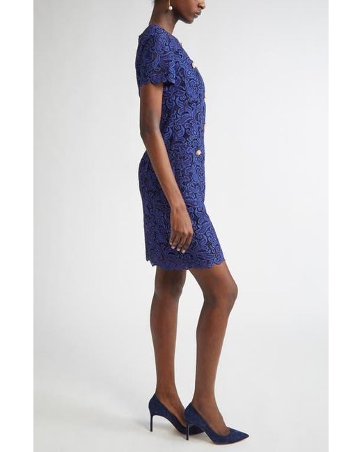 St. John Guipure Lace Shift Dress in Blue | Lyst