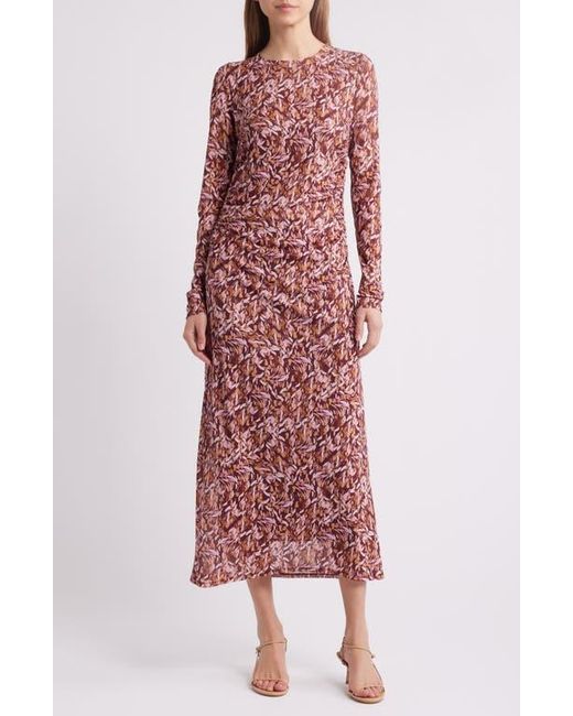 Charles Henry Red Floral Long Sleeve Mesh Dress