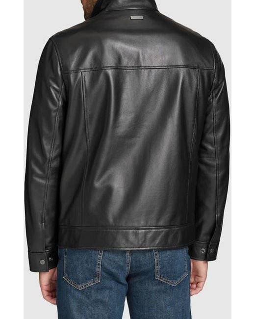 Andrew Marc Black Leather Moto Jacket With Attached Bib for men