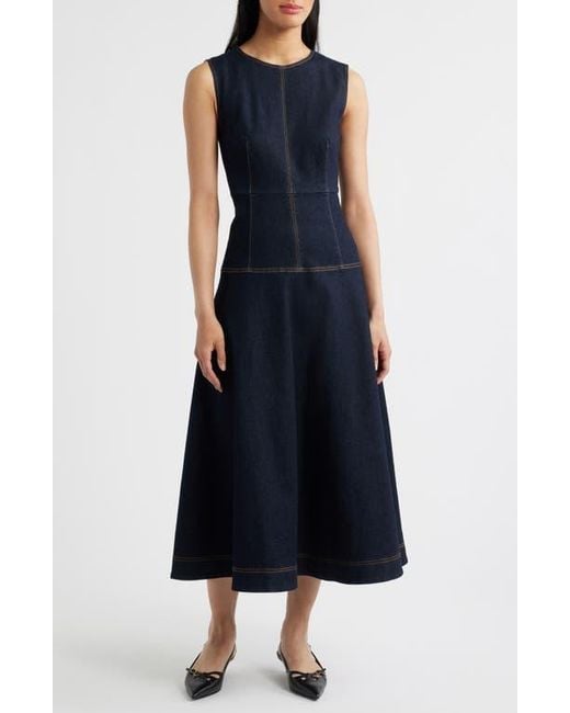 ZOE AND CLAIRE Blue Sleeveless Denim A-Line Midi Dress