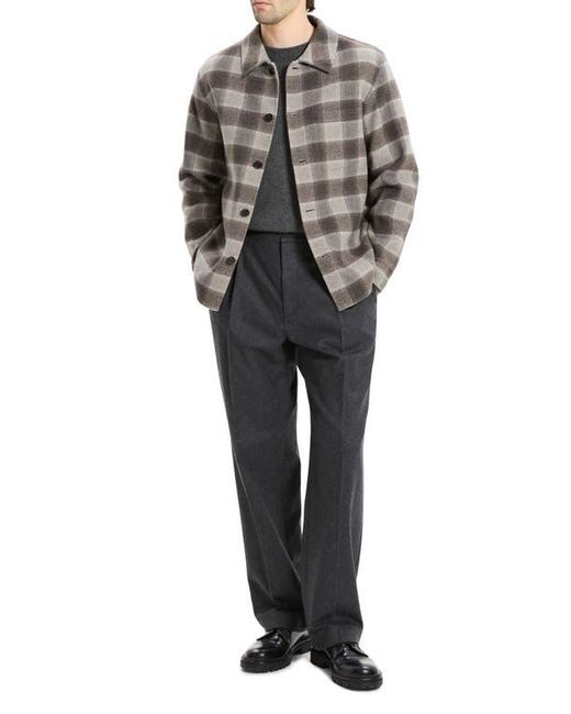 Theory Gray Plaid Wool & Cashmere Flannel Button-Up Shirt Jacket for men