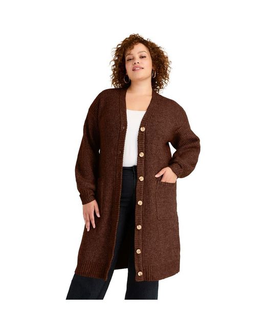 June Vie Women's Brown Midi-Length Button-Down Cardigan