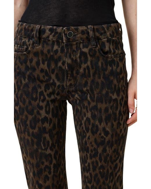 AllSaints Black Haldan Leopard Print Slim Bootcut Jeans