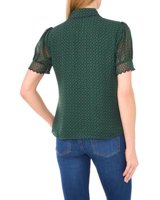 Cece Green Print Scallop Shirt