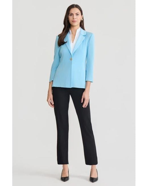 Ming Wang Blue Tailored Single-Button Knit Jacket