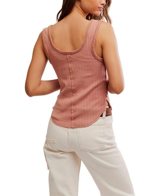 Free People Red Bryson Cotton Rib Henley Tank