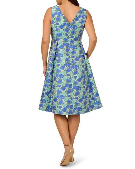 Adrianna Papell Blue Floral Jacquard Fit & Flare Dress