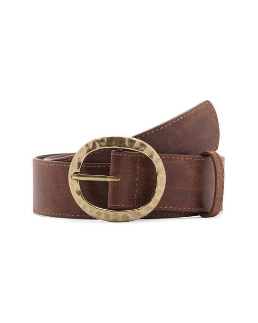 Mango Brown Textured Faux Leather Belt With Round Buckle