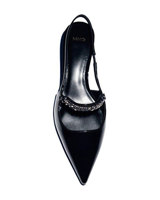 Mango Black Slingback Pointed Toe Mary Jane Kitten Heel Pump