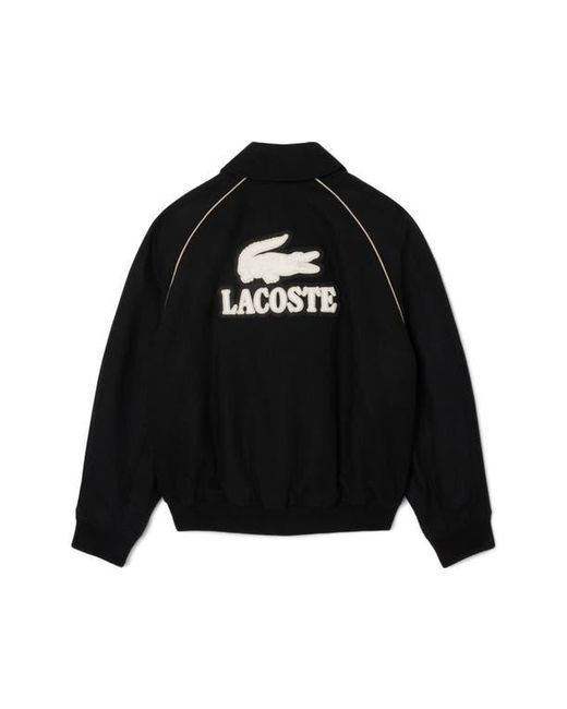 Lacoste Black Logo Appliqué Wool Blend Varsity Jacket for men