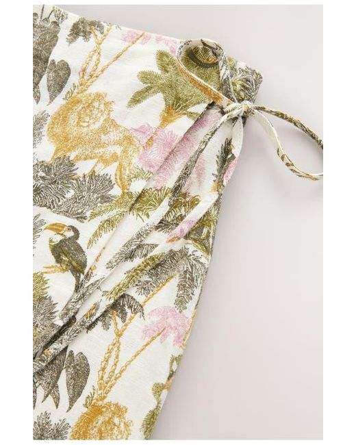 Next Metallic Tropical Print Linen Blend Wrap Miniskirt